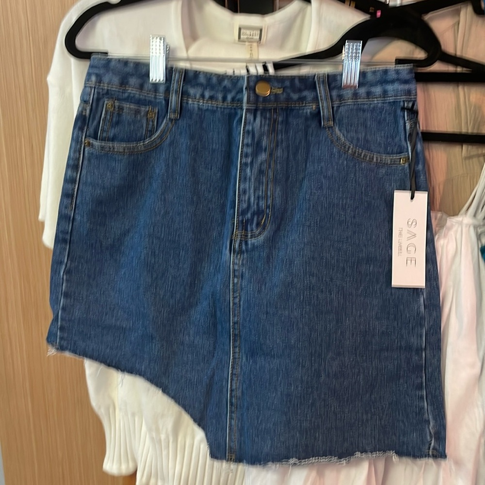 Sage the Label Blue Jean Skirt, new in multiple sizes. Color is dark wash